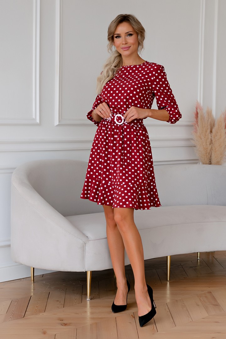 Фото товара 22330, платье винного цвета в горошек