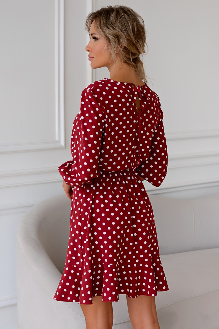 Фото товара 22331, платье винного цвета в горошек